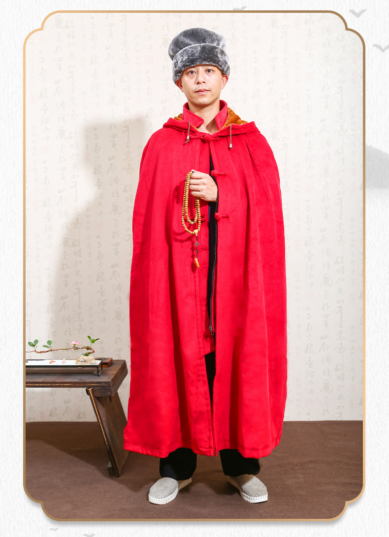 菩缘双层带帽披风打坐佛教定制斗篷居士禅修僧服风衣加绒冬季御寒