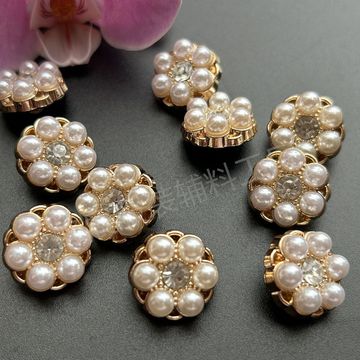 小香风高档衬衫金属花朵纽扣衣服高端精致扣子女上衣圆形珍珠水钻