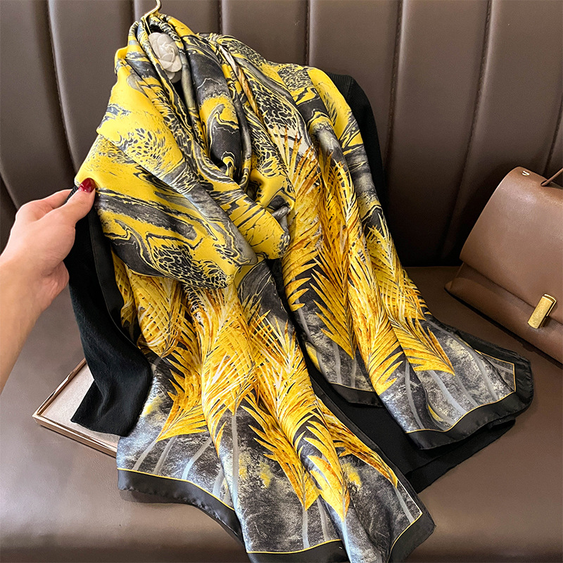 Korean Style Wheat Pastoral Multi-Functional Large Long Scarf Silk Scarf Outer Shawl Dual-Use Mother Style Trendy Beach Towel Travel