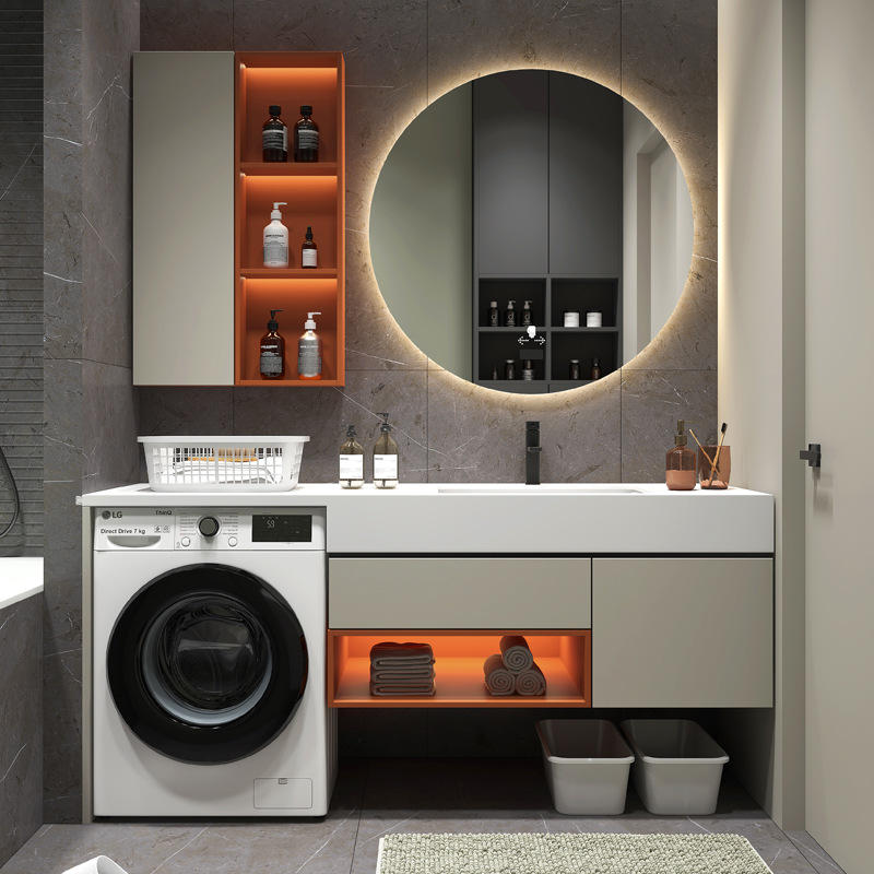 阳台洗衣机一体柜岩板浴室柜组合卫生间北欧实木洗手洗脸池洗漱台