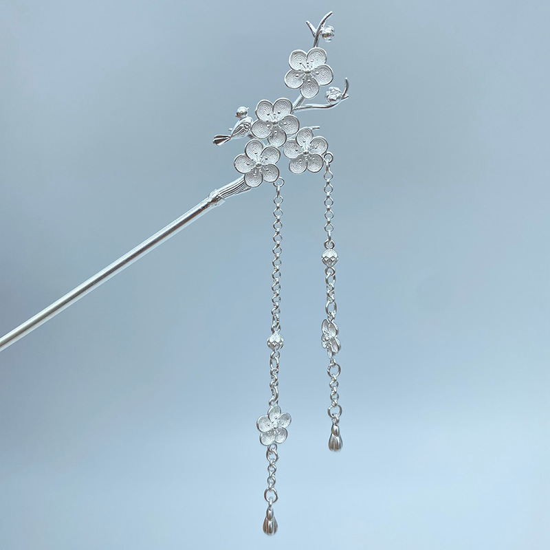 大银家小众新款足银喜上眉梢流苏簪日常素雅古风秀禾汉服配饰发簪