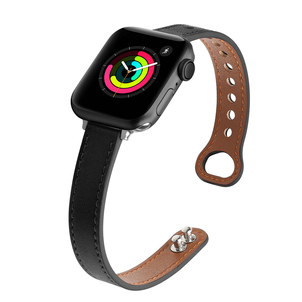 Suitable for Apple Watch345678 Generation Belt IWatch Leather Strap Double Nail Wrist Strap Apple Strap
