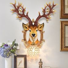 x娥招财鹿角壁灯北欧客厅电视墙背景墙床头个性创意鹿头墙壁灯装
