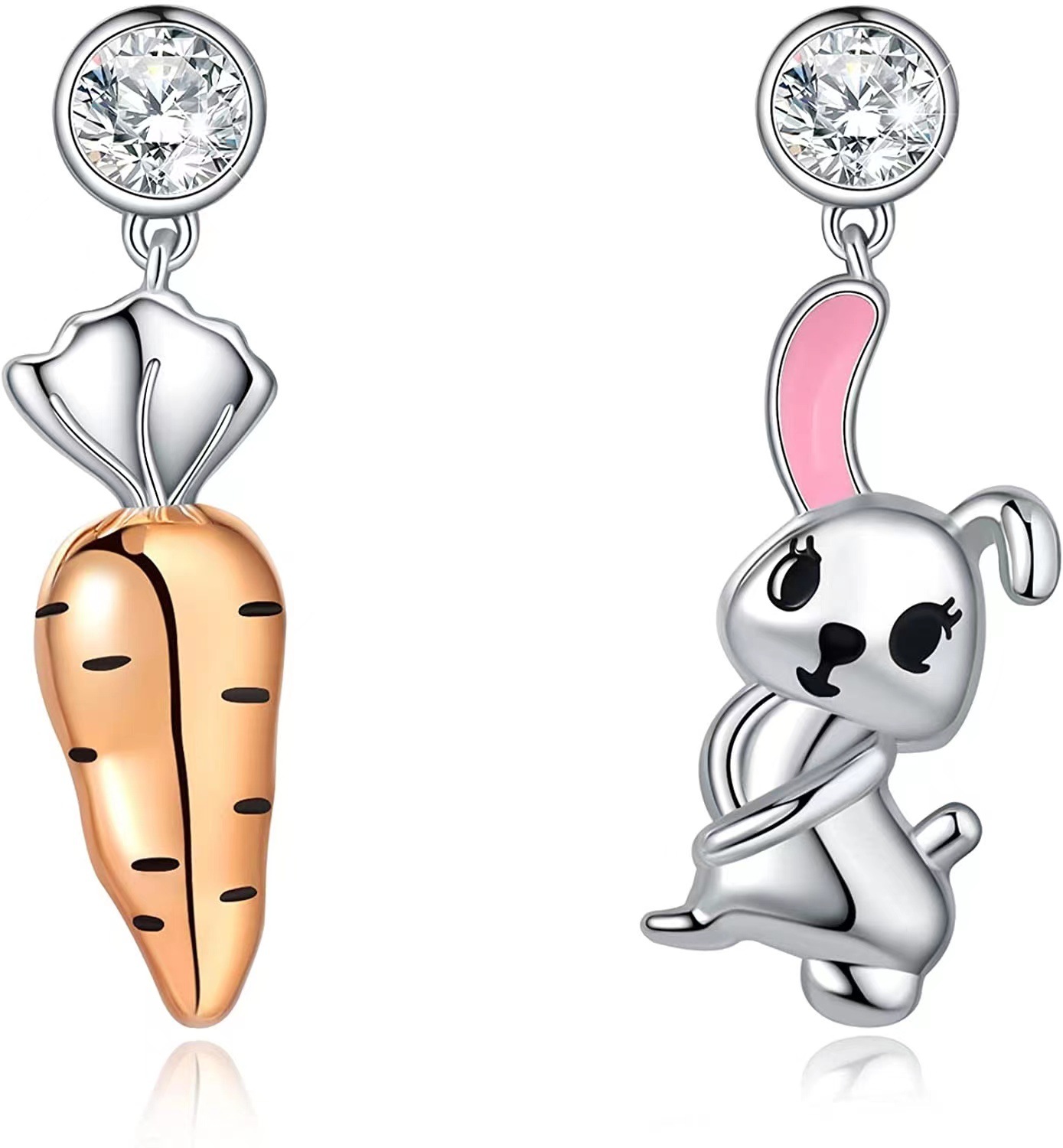 2022新款甜美清新简约可爱卡通胡萝卜白兔耳钉百搭个性耳环耳饰