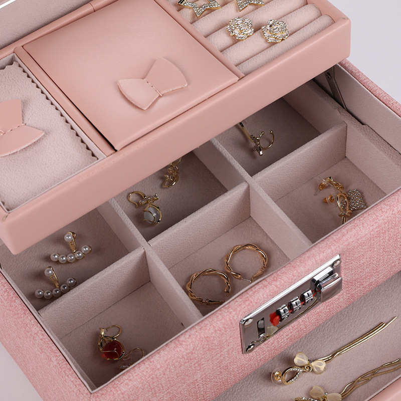 Korean-Style Portable Jewelry Storage Box Earrings Necklace Cable Tie Lock Large Capacity Multi-Layer Jewelry Box