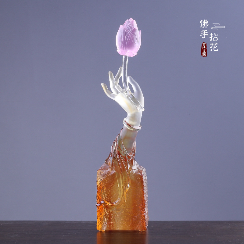 琉璃佛手莲花摆件中式玄关客厅佛堂家居禅意茶道桌面装饰工艺品