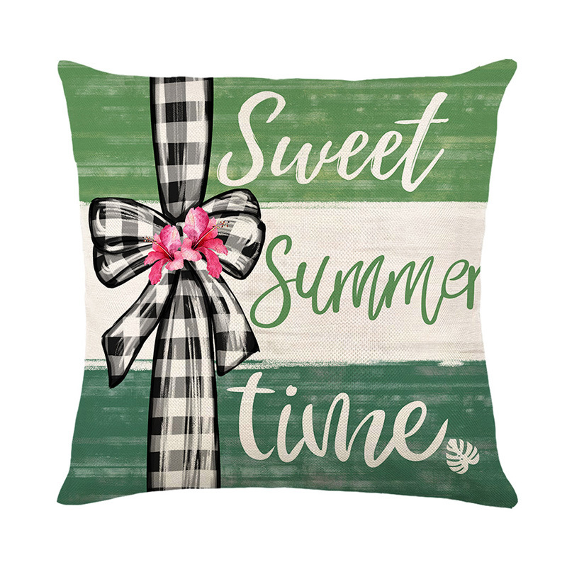 2024 New Green Plant Pillow Cover Letter Linen Printing Home Throw Pillowcase Living Room Sofa Decoration Cushion Wholesale