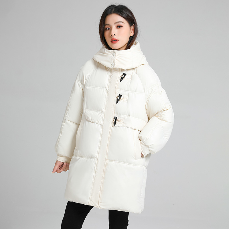 外贸反季清仓羽绒棉服女中长款2023冬季新款宽松过膝加厚连帽外套