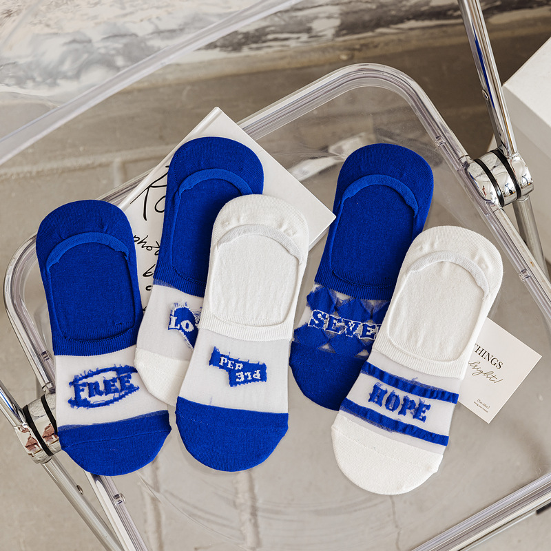 克莱因蓝袜子女短袜浅口春夏季超薄字母日系低帮隐形船袜女