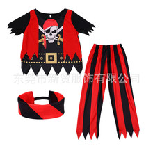 男孩加勒比海盗套装印花条纹设计杰克船长服适用于万圣节校园装扮