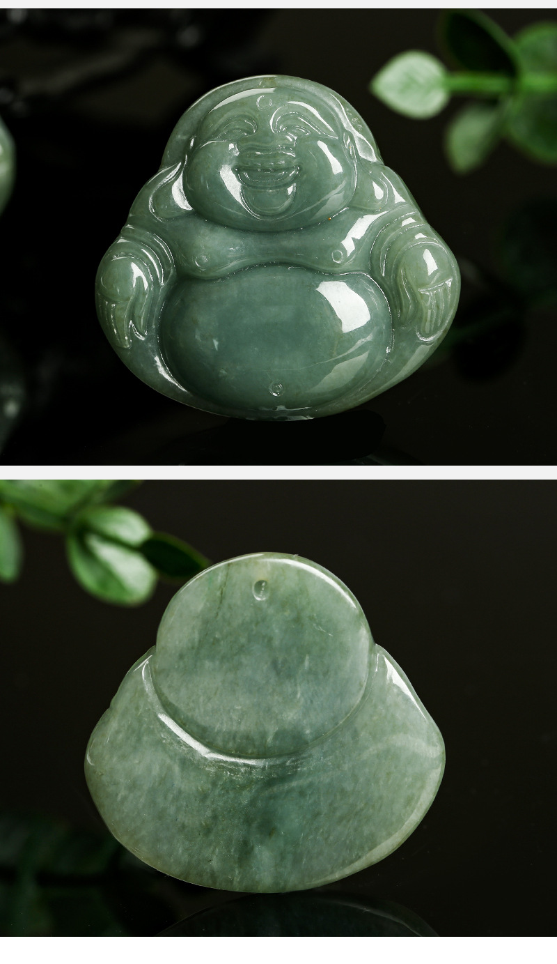a货翡翠弥勒佛吊坠 缅甸玉油清佛公玉器挂件批发有证书送配绳礼盒