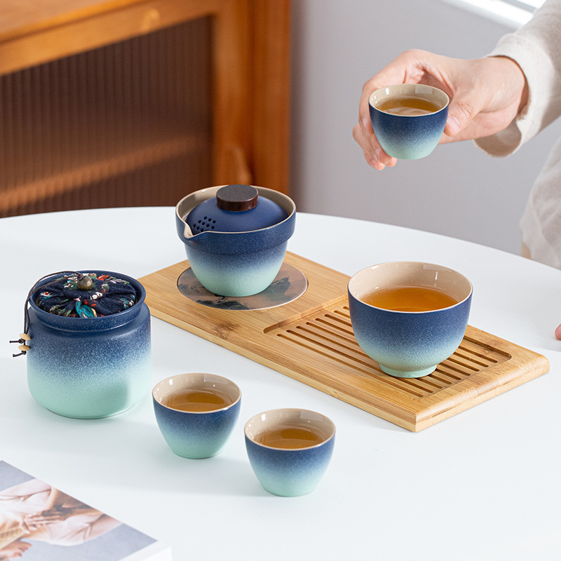 茶具套装礼品功夫轻奢泡茶盖碗便携式旅行茶杯快客陶瓷壶杯礼盒装