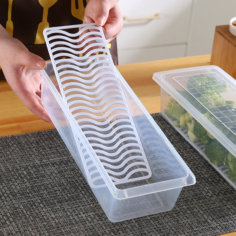 Kitchen Rectangular Refrigerator Draining Crisper Plastic Fruit Box Food Sealed Freezing Storage Box Wholesale