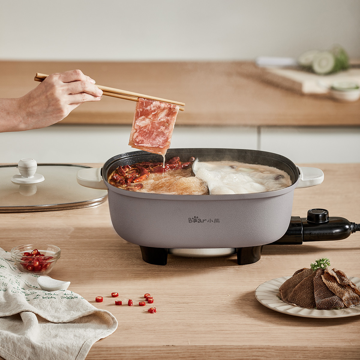 bear/ 小熊电火锅家用鸳鸯锅6l多功能一体锅电热锅dhg-d60y7-阿里巴巴