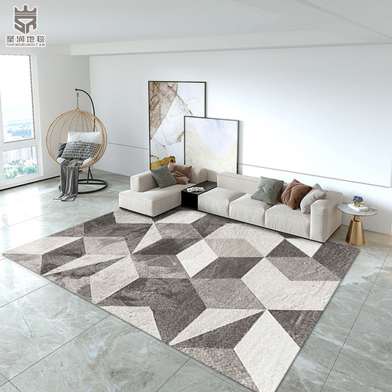 Living Room Carpet New Geometric Pattern Household Living Room Crystal Velvet Carpet Floor Mat Modern & Minimalism Bedroom Carpet