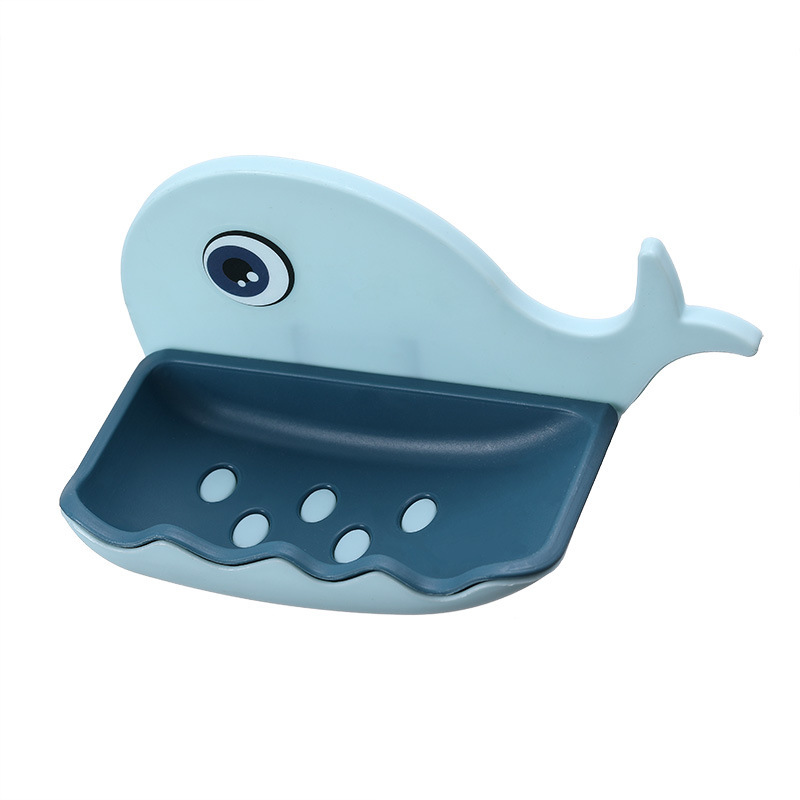 Dancing Whale Soap Dish Double-Layer Draining Soap Holder Punch-Free Bathroom Toilet Wall-Mounted Soap Holder Storage Rack