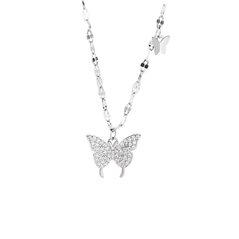 999 Sterling Silver Butterfly Necklace for Women Light Luxury Minority Design Clavicle Chain Girlfriends' Gift Girlfriend Valentine's Day Gift