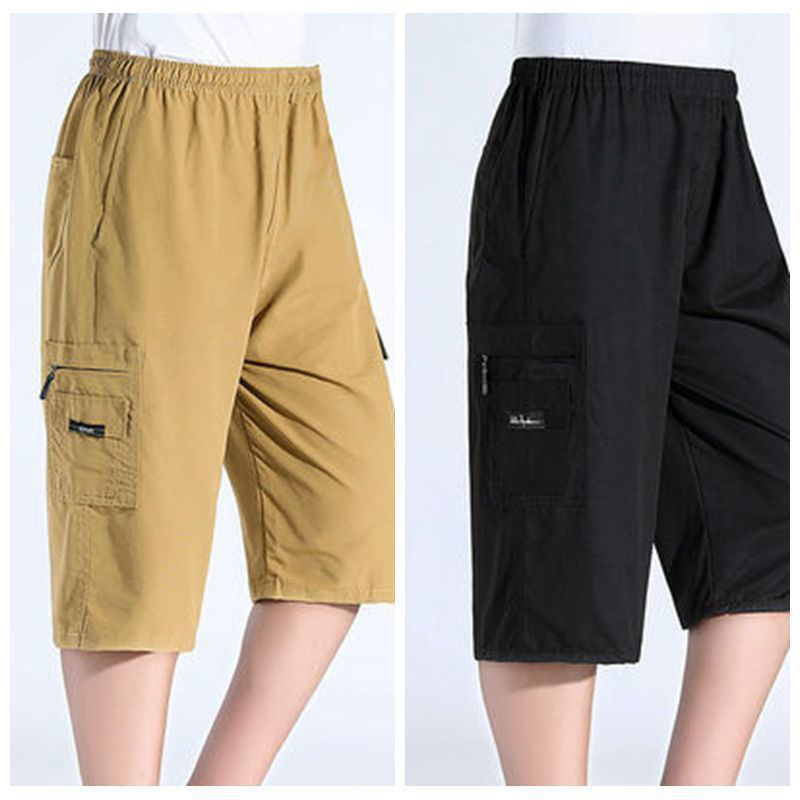 Workwear Cropped Pants Men's Loose Large Size Dad Wear Outer Wear Summer Pure Color Cotton Bermuda Shorts Middle-Aged and Elderly Shorts