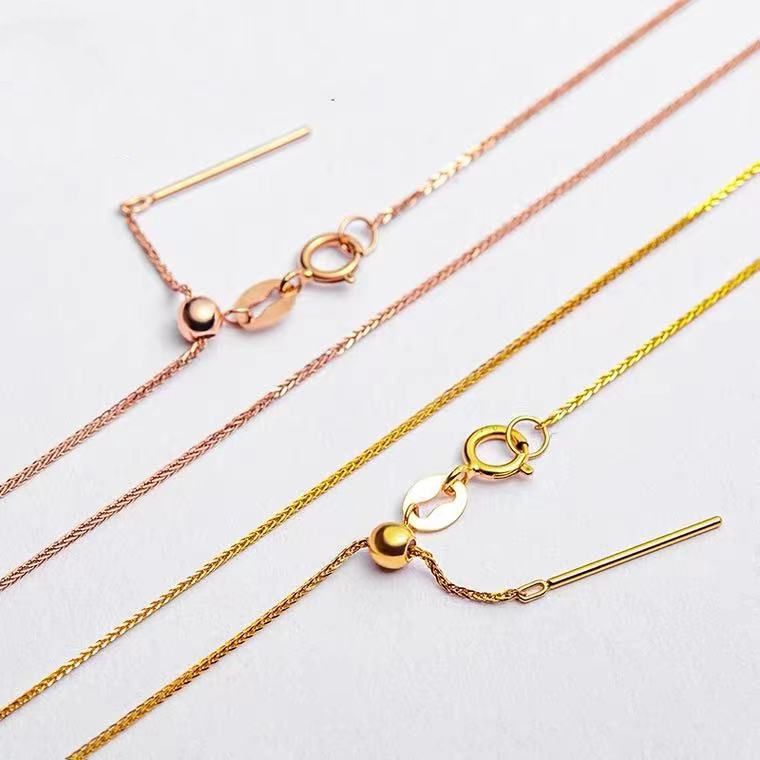 恒美丽珠宝18k金项链针式肖邦项链au750黄金黄高端可调节女款素链