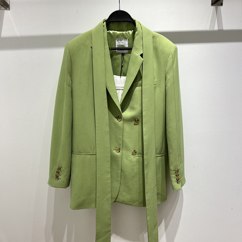 sue zara s女装2022春季新品气质腰带饰休闲绿色西装外套 2010755