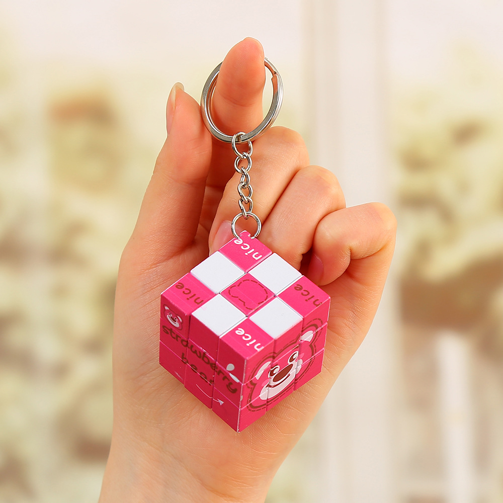 Third-Order Rubik's Cube Keychain Cartoon Small Rubik's Cube Puzzle Pressure Relief Toy Bags Car Key Ring Pendant Wholesale