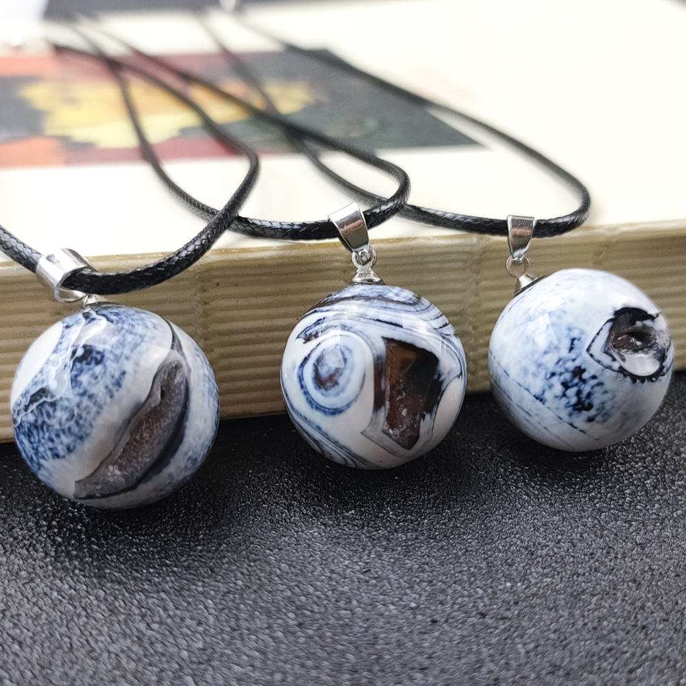 Natural Stone Agate Jack Purcell Crystal Hole Ghost Eye Necklace Pendant Ball Natural Crystal Cave Pendant Wholesale