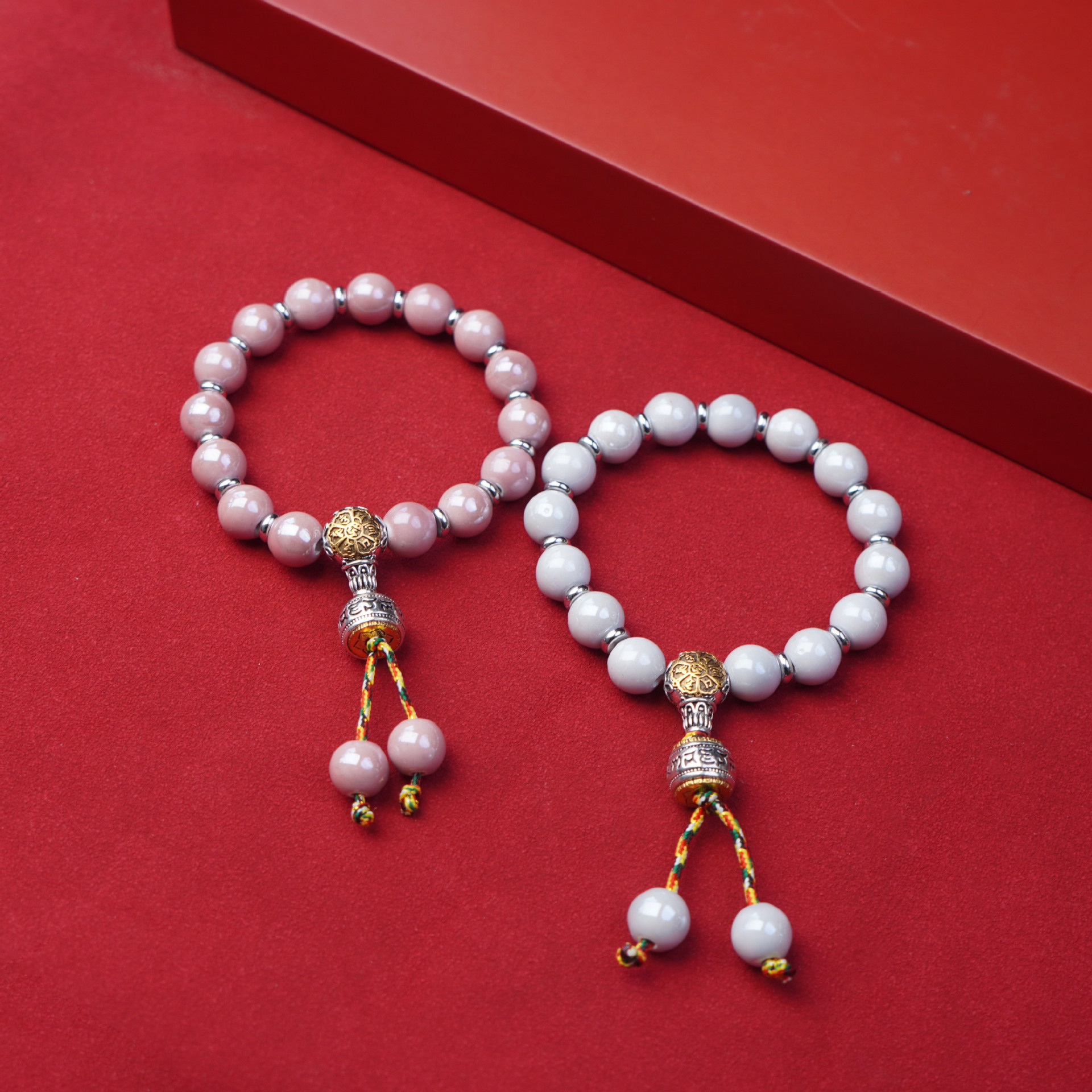 寺庙同款香灰瓷手串六字真言桶珠陶瓷佛珠手链女文玩珍珠手饰爆款