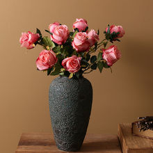 保加利亚玫瑰花绢花高端塑料假花家居客厅复古花束花艺摆件