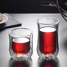 跨境新款玻璃杯双层威士忌酒杯酒吧红酒杯商务礼品可加杯子LOGO
