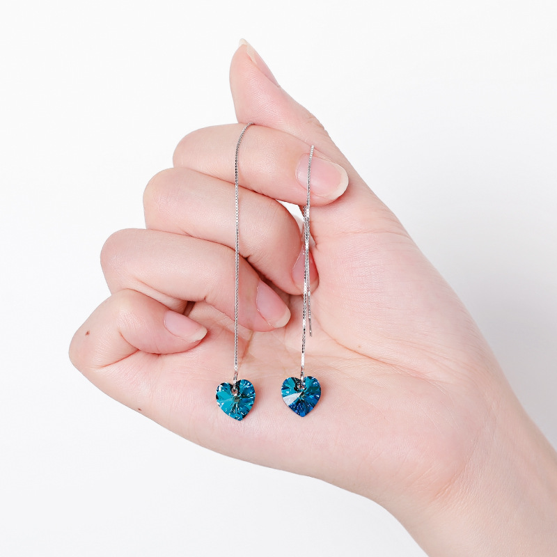 耳坠爱心耳线女海洋之心流苏线型耳环蓝宝石耳饰品-阿里巴巴