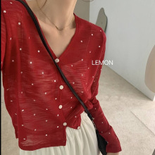 波点针织开衫外套女冰丝防晒薄款披肩夏季配吊带连衣裙子外搭罩衫