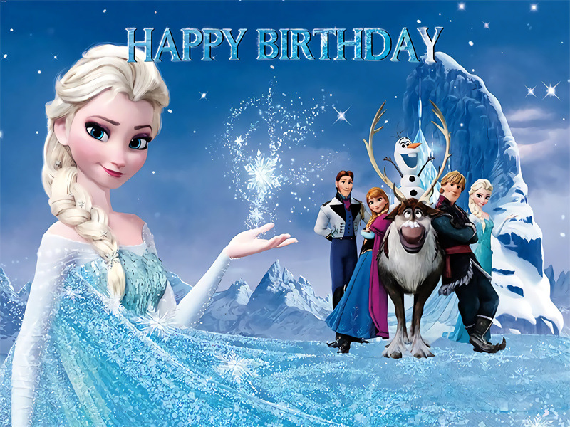 亚马逊跨境电商摄影背景布生日派对冰雪奇缘卡通背景乙烯基5x3ft