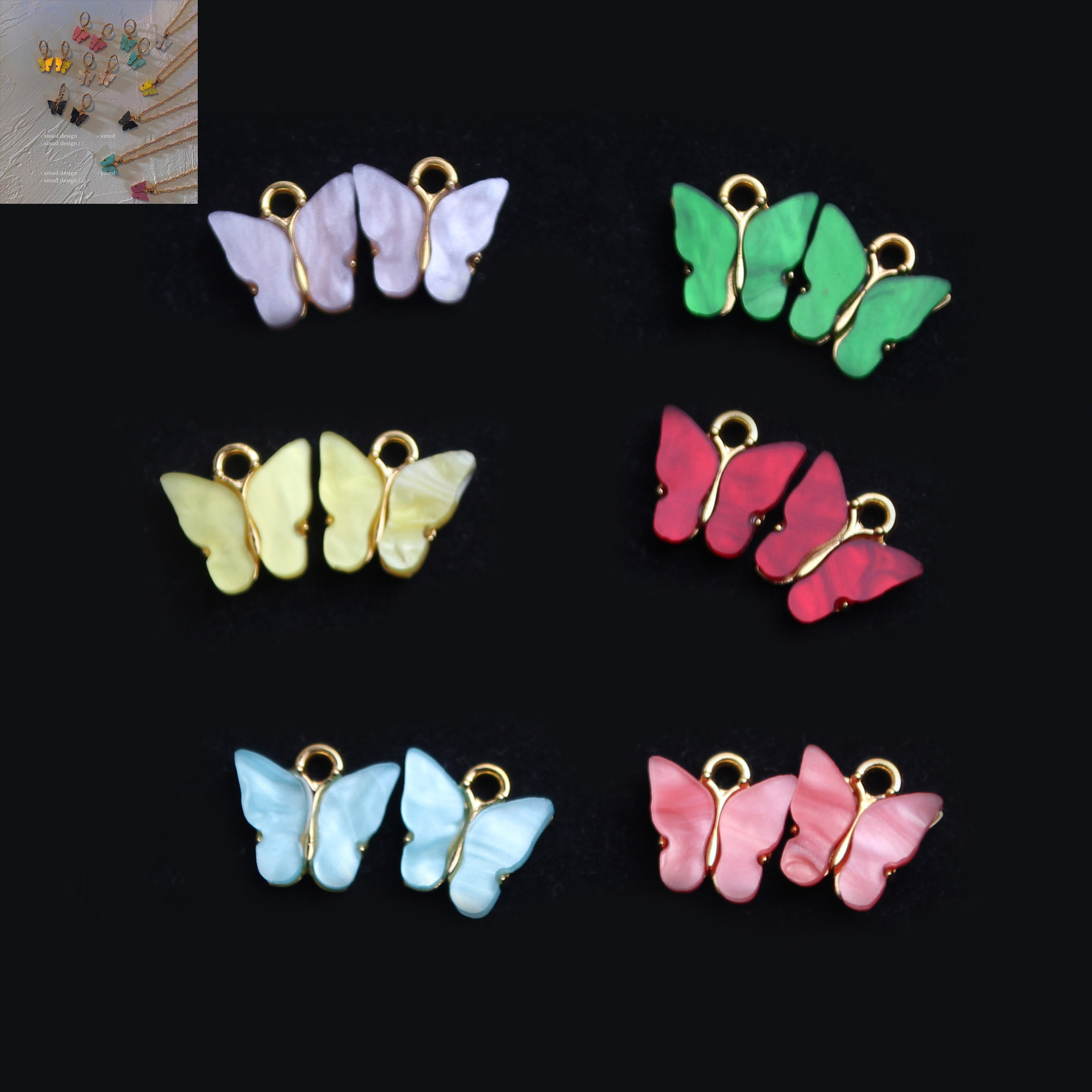 Cross-Border Alloy Acrylic Color Butterfly Small Pendant Diy Jewelry Accessories Material Necklace Earrings Material Pendant