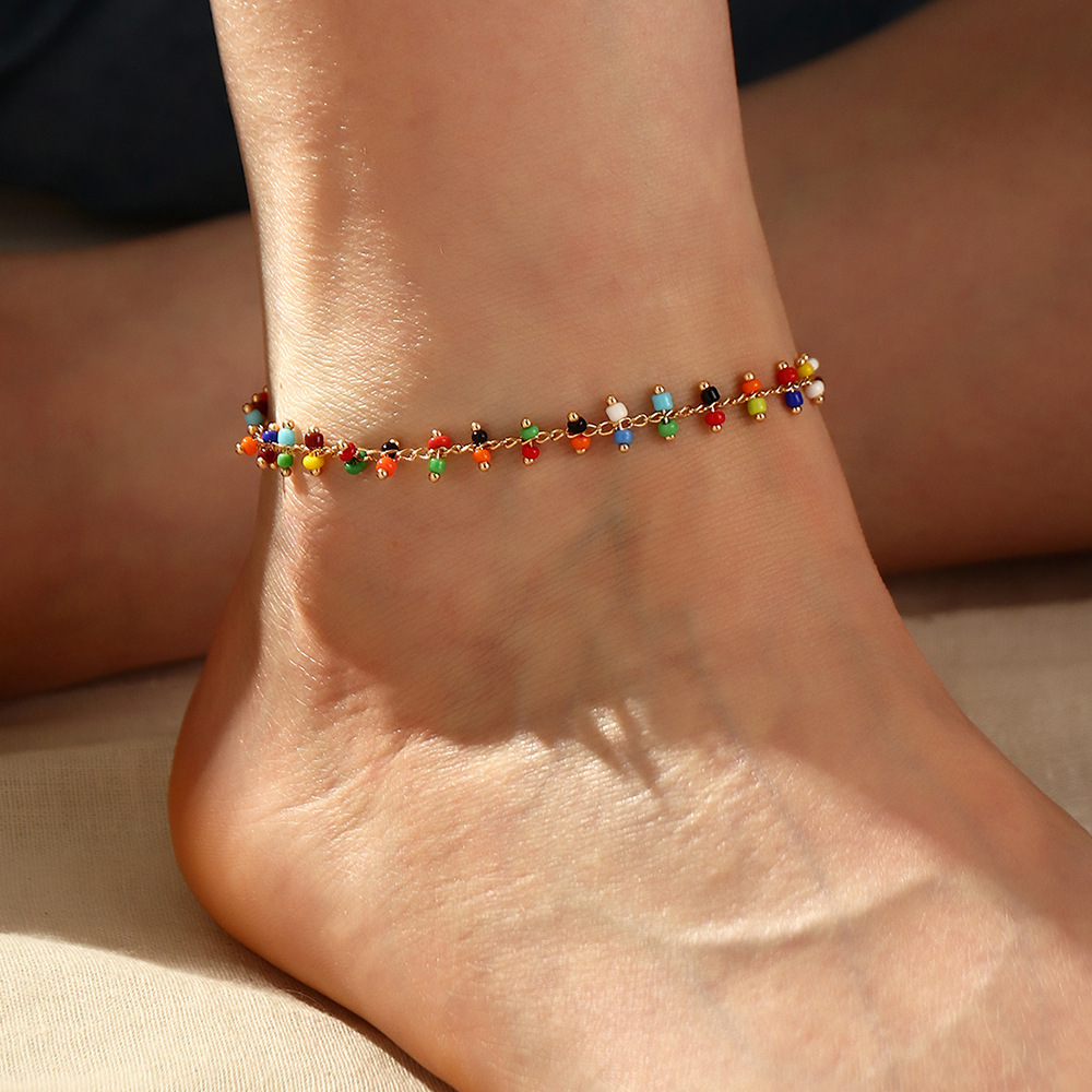 Cross-Border Bohemian Ethnic Style Colorful Bead Anklet Beach Simple and Popular Colorful Hand Woven Foot Ornaments