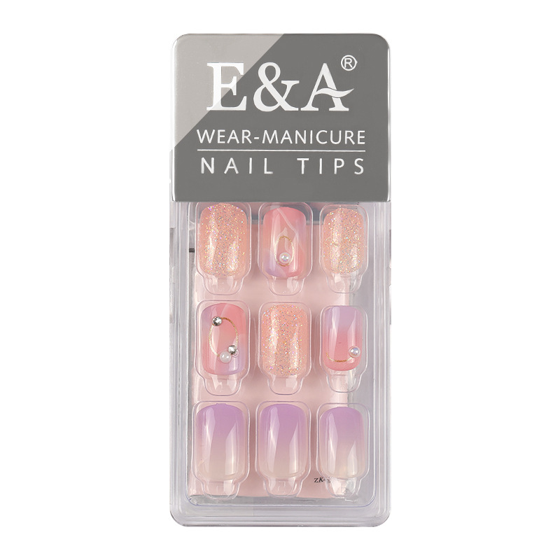 Wear Nail Polish in Stock Wholesale Autumn Gradient Coloring Nail Stickers Pearl Girl Wear Nail Fake Nails