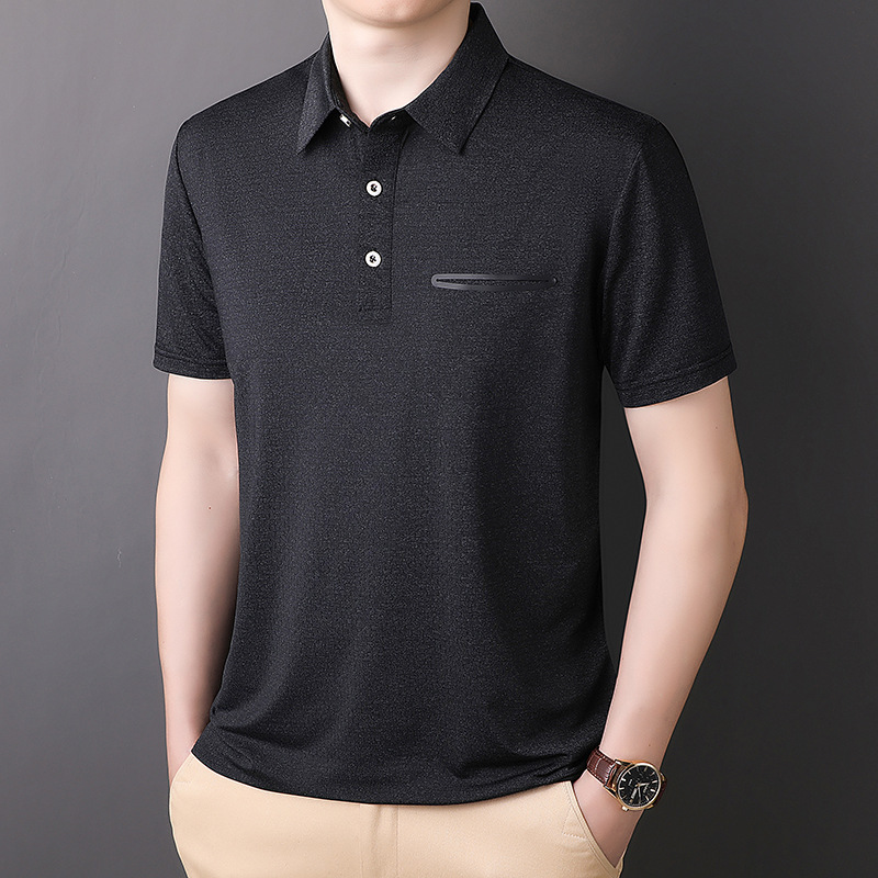包邮2024爸爸短袖t恤夏季新款冰丝透气纯色翻领polo衫夏天男装上