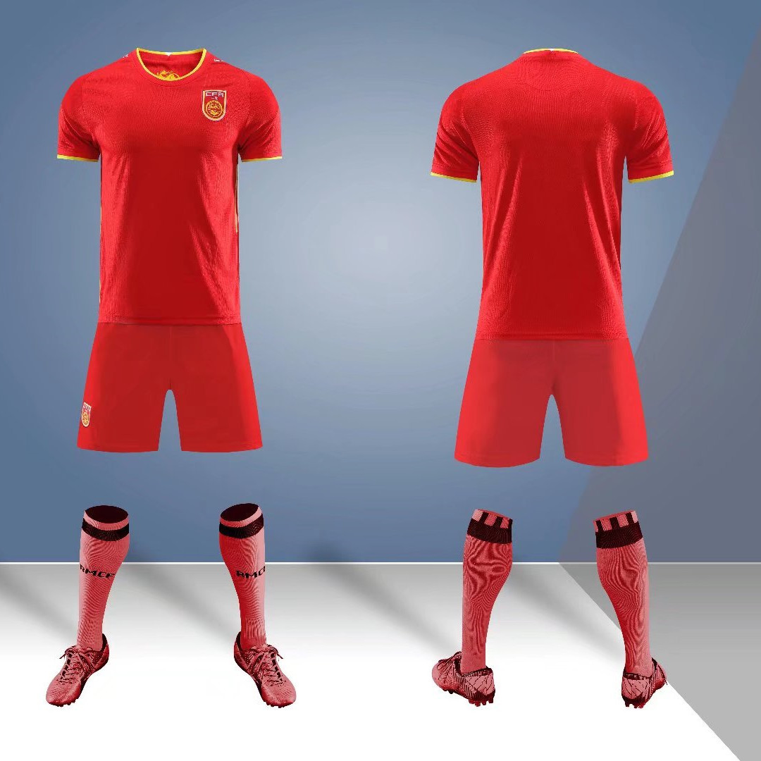 足球服光板训练服短袖套装中国队红色女足亚冠球服中国队球衣批发