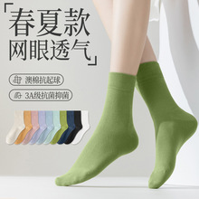 夏季袜子女薄款棉袜堆堆袜纯色网眼透气抗菌抗起球中筒袜