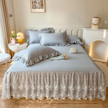 纯色全棉水洗棉床罩单件床裙款床单床笠纯棉蕾丝花边保护套罩床品