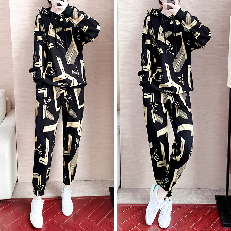 欧洲站运动套装女秋冬季2021新款时尚休闲显瘦卫衣哈伦裤两件套女韩版