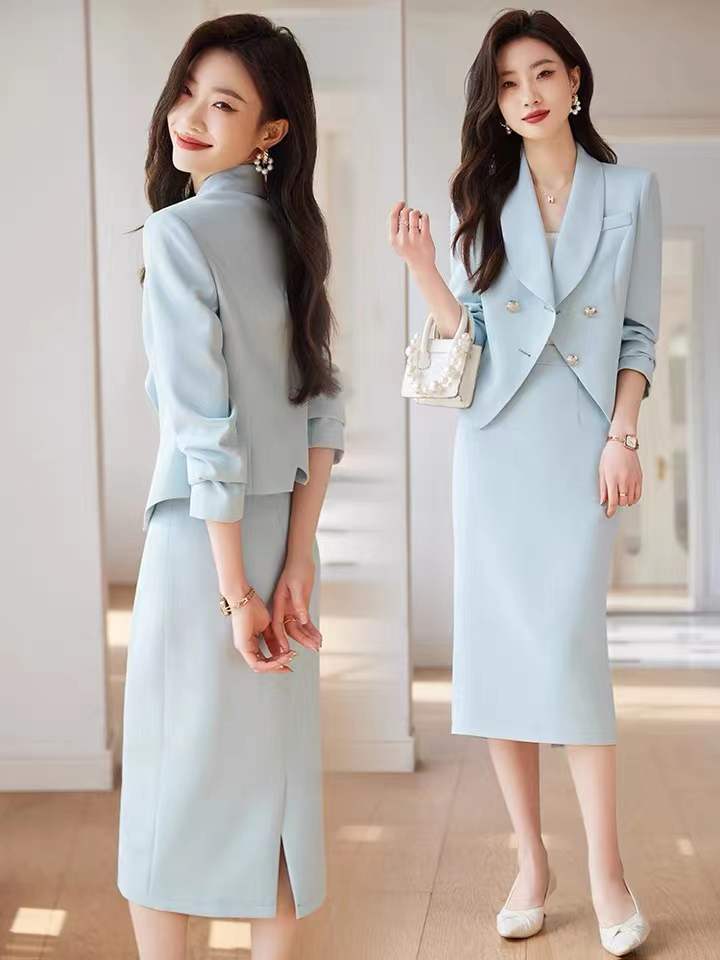 白色西装外套女春秋2024新款主持人正装职业西服套装裙两件套包邮