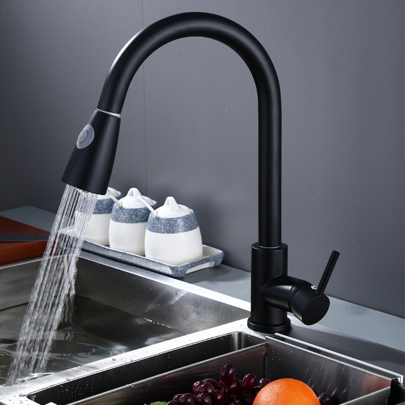 Cross-Border 304 Kitchen Pull-out Faucet Retractable Universal Rotating Washing Basin Faucet Hot and Cold Faucet