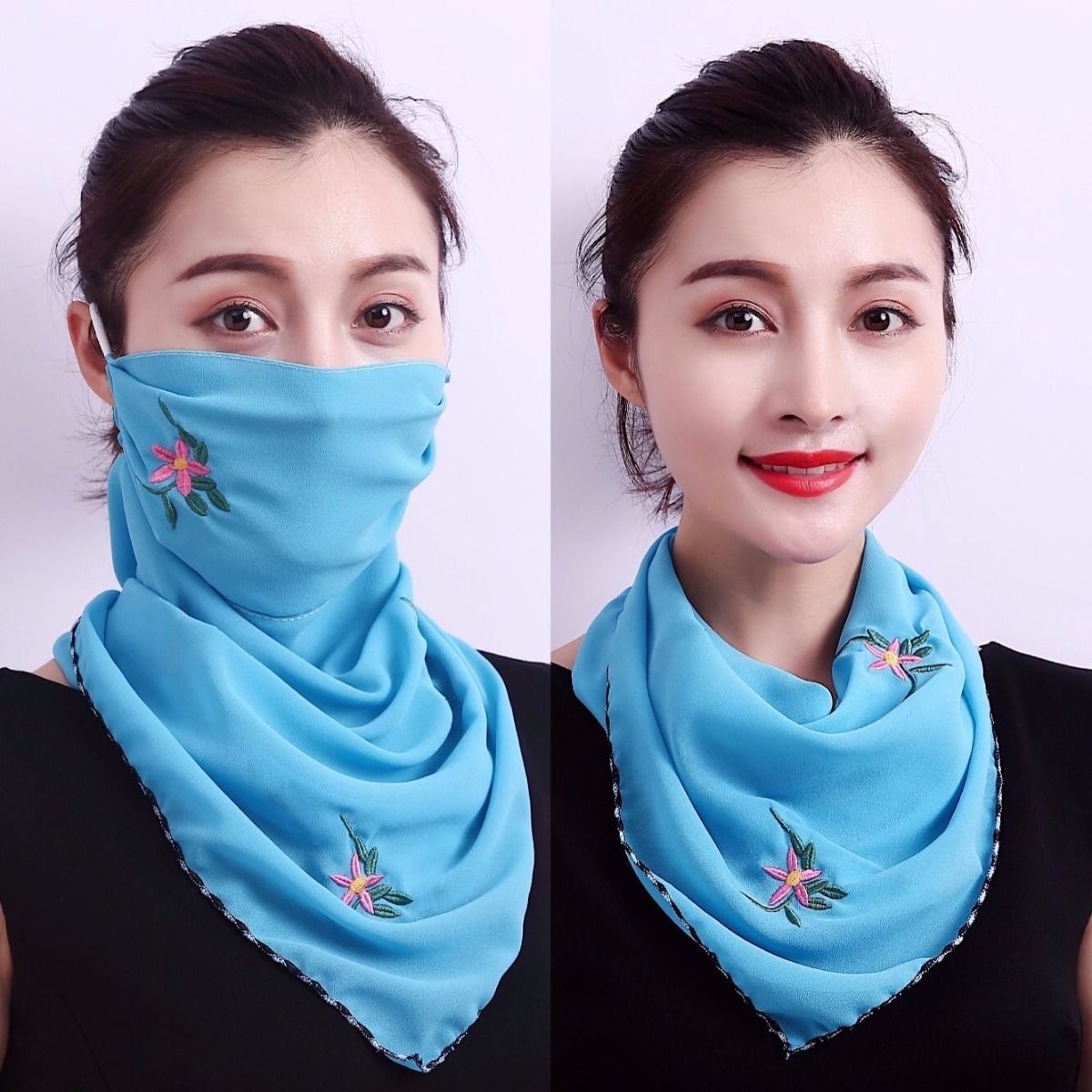 口罩女春夏新款防晒护颈透气防尘防雾霾防风面罩围脖两用骑车丝巾
