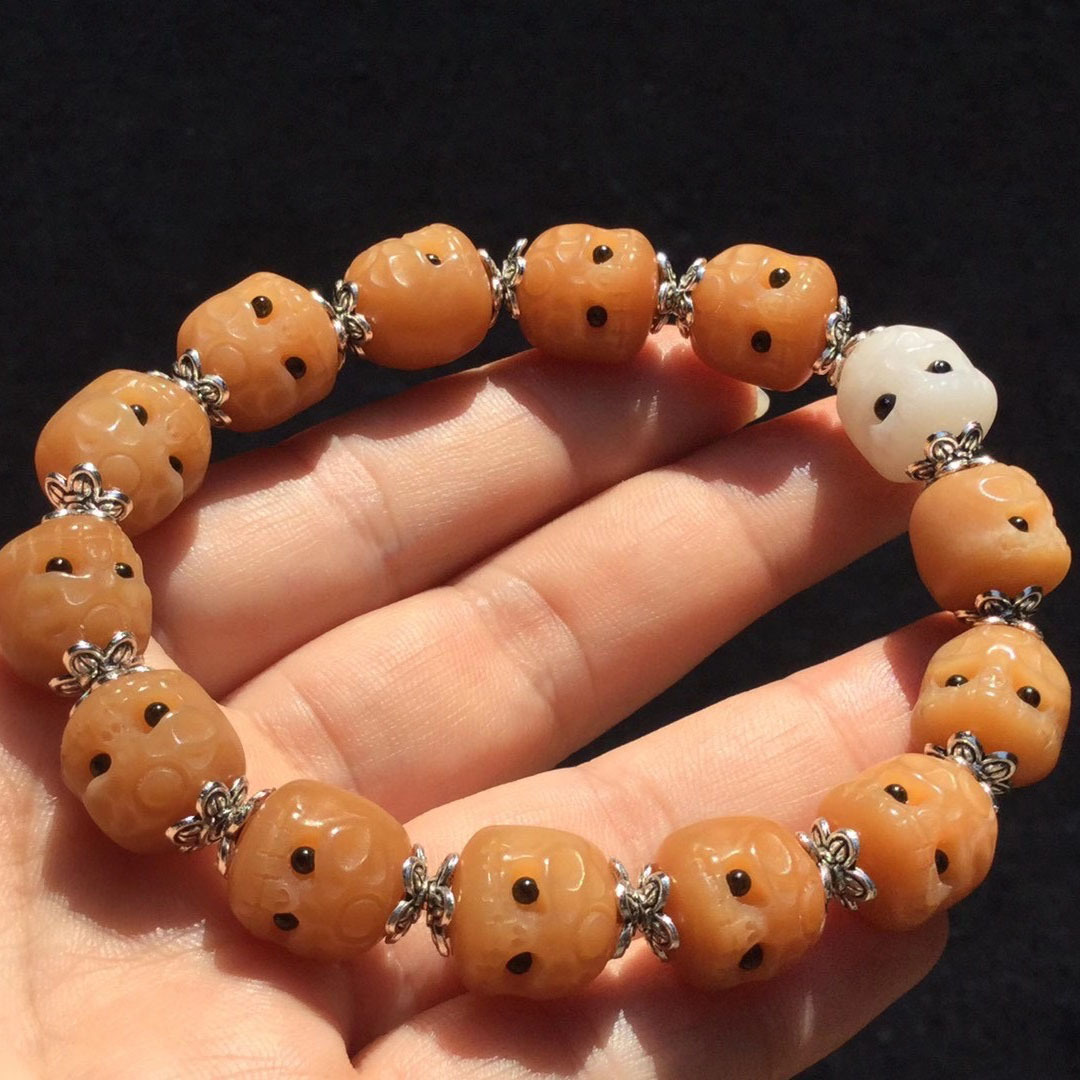 天然菩提根雕刻阿呆文玩男女款手串手链佛珠配件