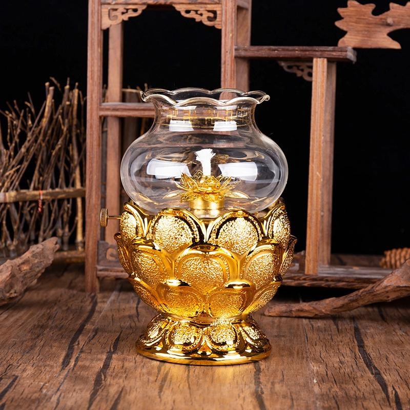 莲花酥油灯座家用长明灯佛供灯陶瓷金砂油灯佛前供灯防风无烟佛灯