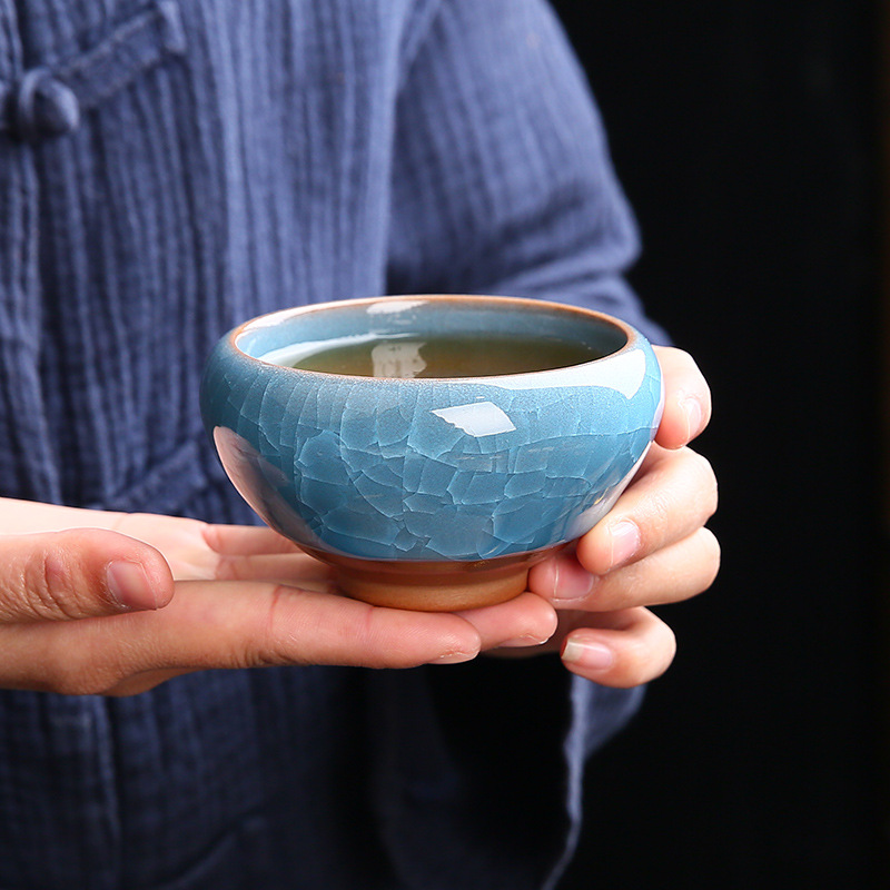 陶瓷喝茶水杯子冰裂茶盏大号功夫茶具泡茶杯品茗杯单杯家用主人杯