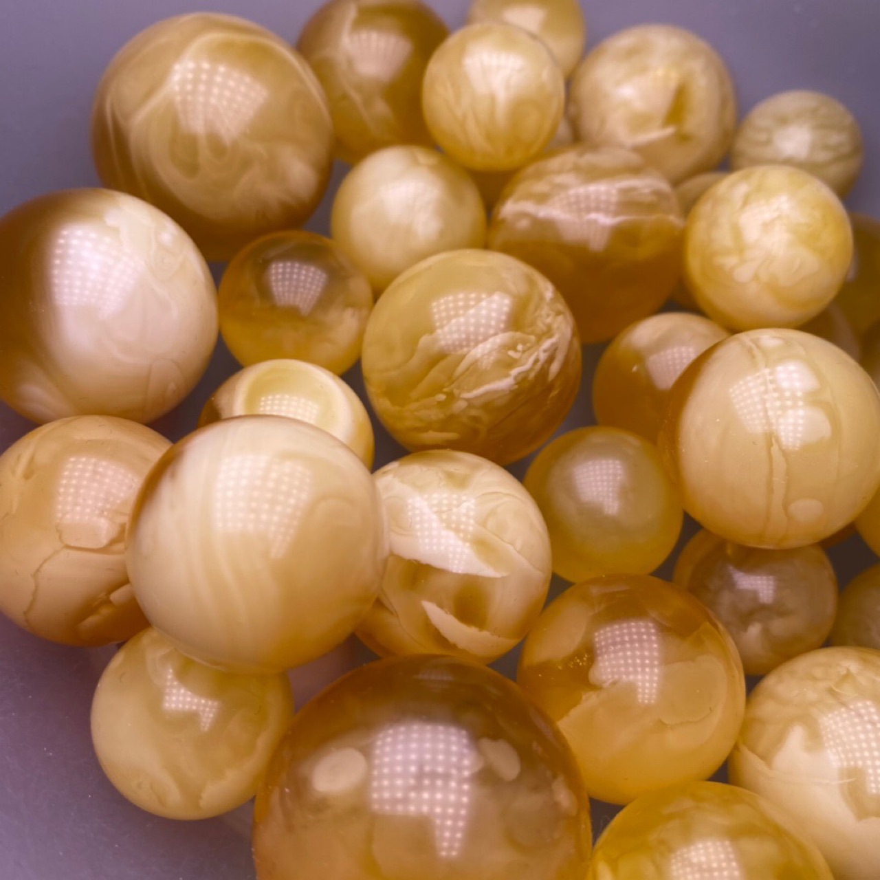 纯天然蜜蜡 俄料白花蜡 圆珠 纹理清晰妖娆 尺寸18-31