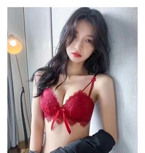 日系新款刺绣美背蕾丝内衣女小胸聚拢收副乳无钢圈文胸内衣套装