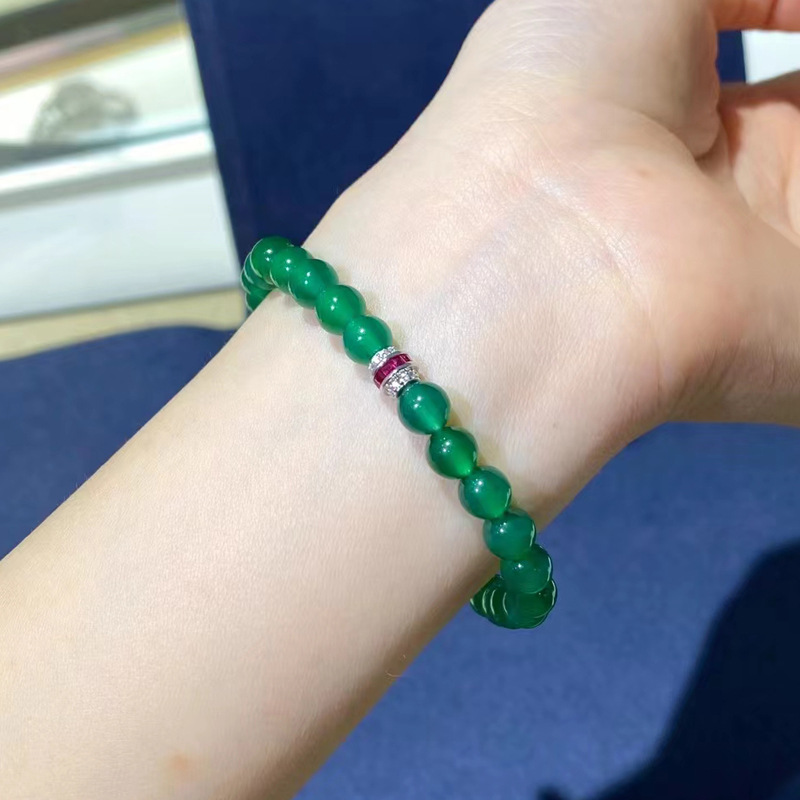 6mm绿玉髓手串新中式国风碧玉高级感925银阳绿珠串百搭手链女