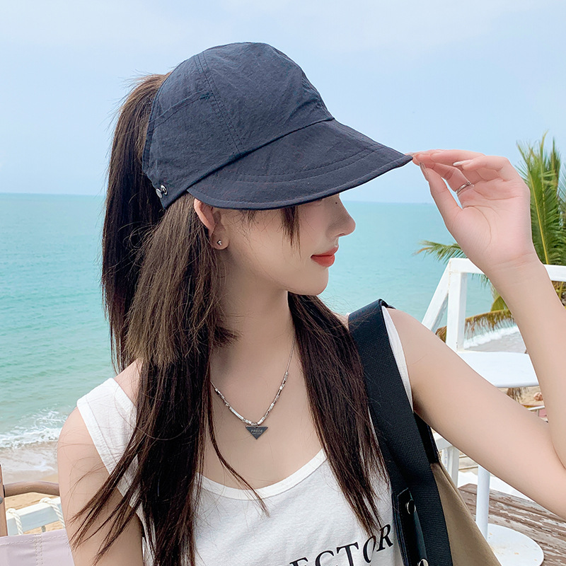 Summer Can Tie Ponytail No Top Quick-Drying Peaked Cap Bucket Hat Women's Outdoor Sun Hat Casual All-Matching Sun Protection Visor Cap